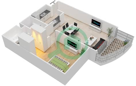 المخططات الطابقية لتصميم النموذج A شقة 1 غرفة نوم - ذا بوينت