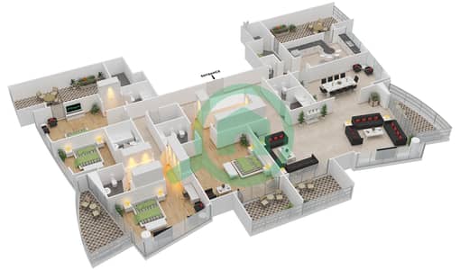 المخططات الطابقية لتصميم الوحدة 1 FLOOR 22-23 شقة 4 غرف نوم - برج سكاي فيو