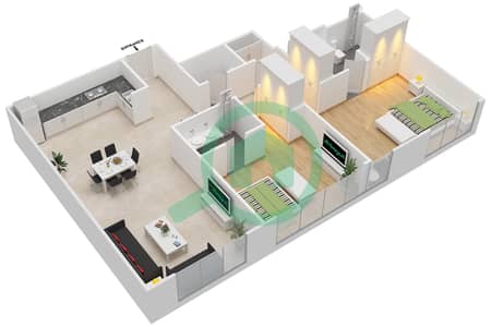 المخططات الطابقية لتصميم الوحدة 2705 FLOOR 27 شقة 2 غرفة نوم - رقم (٩)
