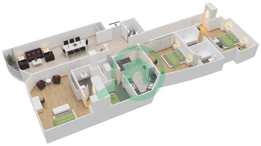 المخططات الطابقية لتصميم النموذج E شقة 3 غرف نوم - مارینا وارف 1