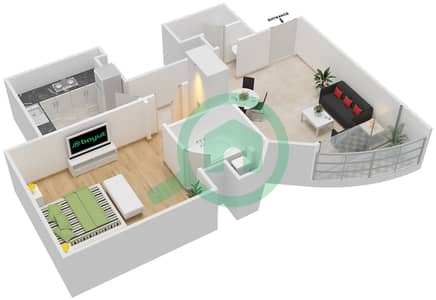 المخططات الطابقية لتصميم النموذج B شقة 1 غرفة نوم - مارینا وارف 1