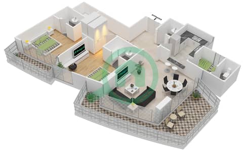 المخططات الطابقية لتصميم النموذج A-4 شقة 2 غرفة نوم - ترايدنت مارينا سكيب أفانت تاور