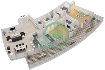 المخططات الطابقية لتصميم النموذج 5A شقة 2 غرفة نوم - ترايدنت مارينا سكيب أفانت تاور