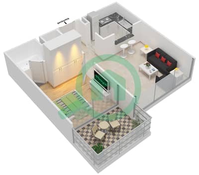 Marina Residence A - 1 Bedroom Apartment Type A Floor plan