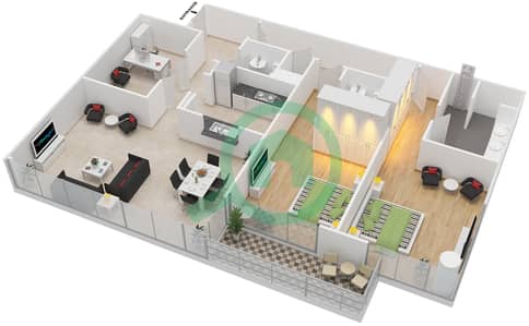 المخططات الطابقية لتصميم التصميم 6 FLOOR 1 شقة 2 غرفة نوم - مارينا كواي نورث