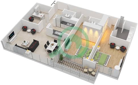 المخططات الطابقية لتصميم التصميم 6 FLOOR 2-3 شقة 2 غرفة نوم - مارينا كواي نورث