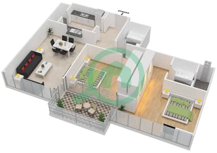 المخططات الطابقية لتصميم التصميم 7 FLOOR-1 شقة 2 غرفة نوم - مارينا كواي نورث