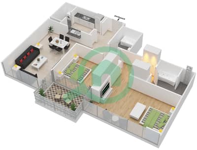 المخططات الطابقية لتصميم التصميم 2 FLOOR 2-3 شقة 2 غرفة نوم - مارينا كواي نورث
