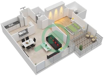 المخططات الطابقية لتصميم التصميم 4 FLOOR-3 شقة 1 غرفة نوم - مارينا كواي نورث