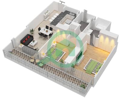 Marina Gate 1 - 2 Bedroom Apartment Type 2D Floor plan
