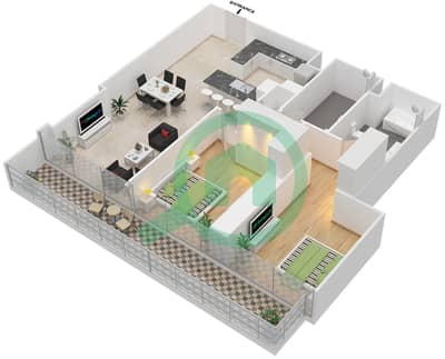 المخططات الطابقية لتصميم النموذج 2B شقة 2 غرفة نوم - بوابة المارينا 1