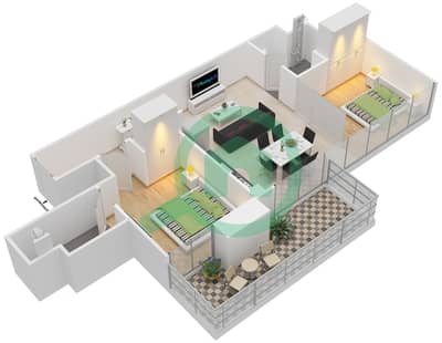 迪拜滨海詹纳广场 - 2 卧室公寓类型1戶型图