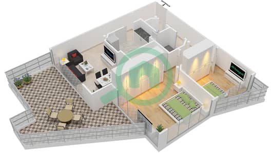 المخططات الطابقية لتصميم النموذج 7 شقة 2 غرفة نوم - دريم تاور 1
