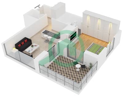 المخططات الطابقية لتصميم النموذج C FLOOR 1-8,10-19 شقة 1 غرفة نوم - برج زمرد
