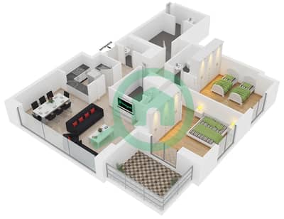 Zumurud Tower - 2 Bedroom Apartment Type C FLOOR 22-27 Floor plan