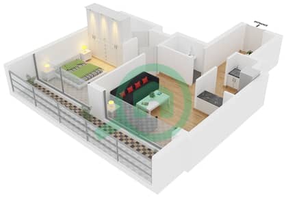 المخططات الطابقية لتصميم النموذج B FLOOR 1-8,10-19 شقة 1 غرفة نوم - برج زمرد