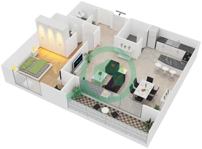 المخططات الطابقية لتصميم النموذج 1DL شقة 1 غرفة نوم - ويست سايد مارينا