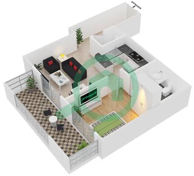 المخططات الطابقية لتصميم النموذج 1B شقة 1 غرفة نوم - ويست سايد مارينا