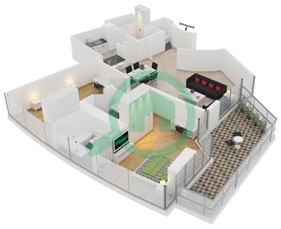 المخططات الطابقية لتصميم النموذج 5B شقة 2 غرفة نوم - ترايدنت جراند ريزيدنس