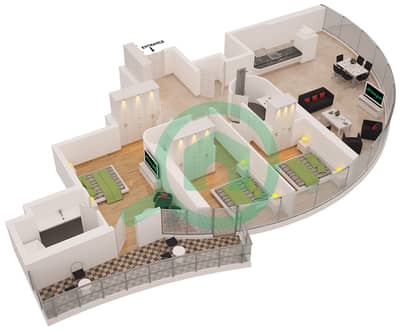 المخططات الطابقية لتصميم النموذج 5 FLOORS 2-22 شقة 3 غرف نوم - برج الزمان والمكان