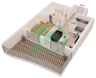 المخططات الطابقية لتصميم النموذج 2B FLOORS 2-22 شقة 1 غرفة نوم - برج الزمان والمكان
