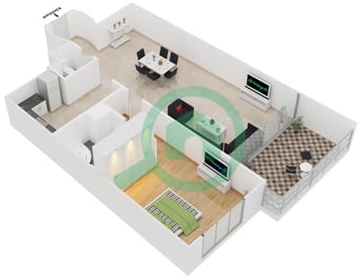 المخططات الطابقية لتصميم النموذج L-1-B شقة 1 غرفة نوم - ويفز تاور 2