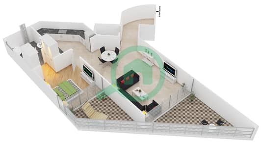 المخططات الطابقية لتصميم النموذج L-1-A شقة 1 غرفة نوم - ويفز تاور 2