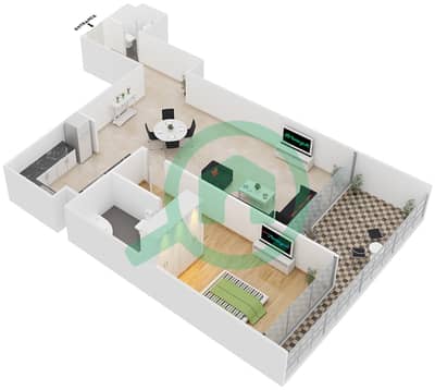 المخططات الطابقية لتصميم النموذج L-1-C شقة 1 غرفة نوم - ويفز تاور 2