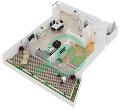 波澜大厦B座 - 1 卧室公寓类型1-E戶型图