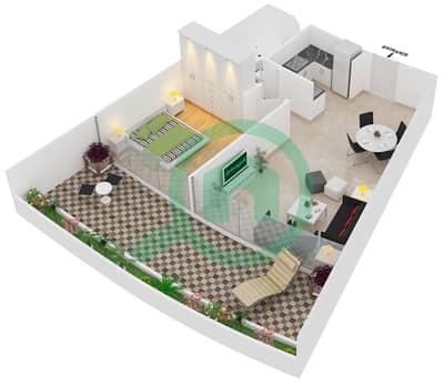 المخططات الطابقية لتصميم النموذج 1-B شقة 1 غرفة نوم - ويفز تاور 2