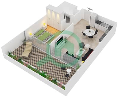المخططات الطابقية لتصميم النموذج 1-A شقة 1 غرفة نوم - ويفز تاور 2