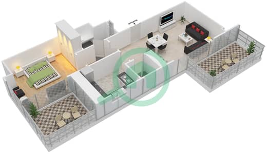 المخططات الطابقية لتصميم النموذج 1 شقة 1 غرفة نوم - سباركل تاور 2