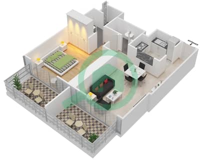 المخططات الطابقية لتصميم النموذج 4 شقة 1 غرفة نوم - سباركل تاور 1