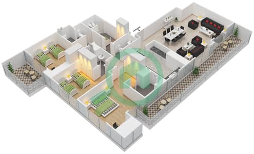 المخططات الطابقية لتصميم النموذج 4 شقة 3 غرف نوم - سباركل تاور 1