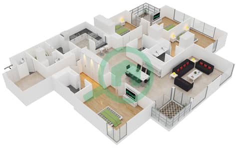 المخططات الطابقية لتصميم النموذج 4 شقة 4 غرف نوم - برج المسك