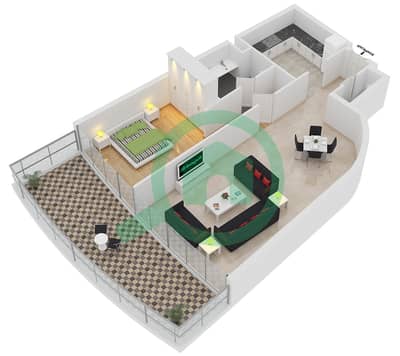 المخططات الطابقية لتصميم النموذج A شقة 1 غرفة نوم - مارينا تراس
