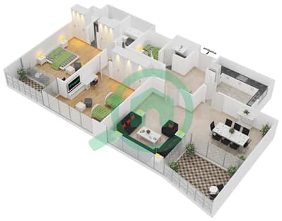 المخططات الطابقية لتصميم النموذج B4 شقة 2 غرفة نوم - مارينا سيل