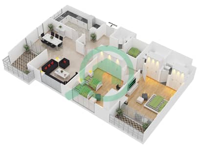 المخططات الطابقية لتصميم النموذج A4 شقة 2 غرفة نوم - مارينا سيل