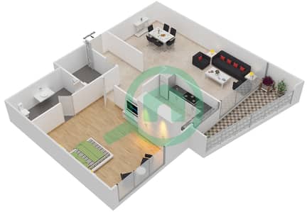 المخططات الطابقية لتصميم النموذج 4 شقة 1 غرفة نوم - لؤلؤة المارينا