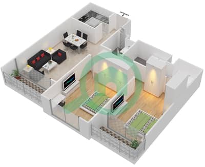 المخططات الطابقية لتصميم النموذج 7 شقة 2 غرفة نوم - مارينا بارك