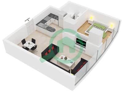 المخططات الطابقية لتصميم النموذج / الوحدة D/10 شقة 1 غرفة نوم - مارينا دايموند 3