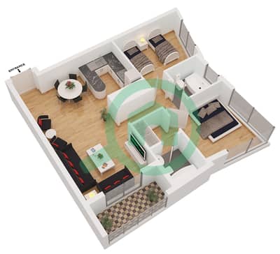 滨海钻石2号楼 - 2 卧室公寓类型／单位A/1,3,10,12戶型图