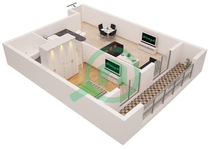 المخططات الطابقية لتصميم النموذج D شقة 1 غرفة نوم - مارينا دايموند 1