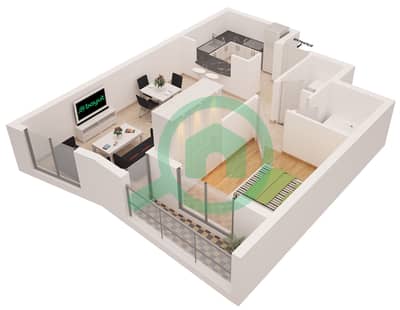 المخططات الطابقية لتصميم النموذج B شقة 1 غرفة نوم - مارينا دايموند 1
