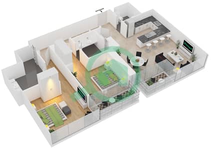 Jumeirah Living Marina Gate - 2 Bed Apartments Type 2D Floor plan