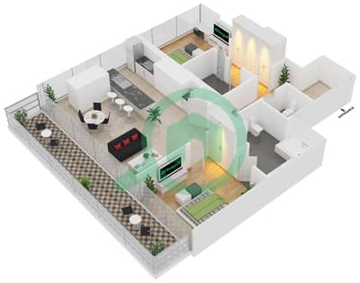 Jumeirah Living Marina Gate - 2 Bed Apartments Type 2A Floor plan