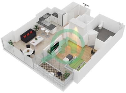 جميرا ليفينغ مارينا جيت - 1 غرفة شقق نوع 1D مخطط الطابق
