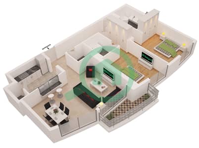 المخططات الطابقية لتصميم النموذج 3 شقة 2 غرفة نوم - برج فيرفيلد
