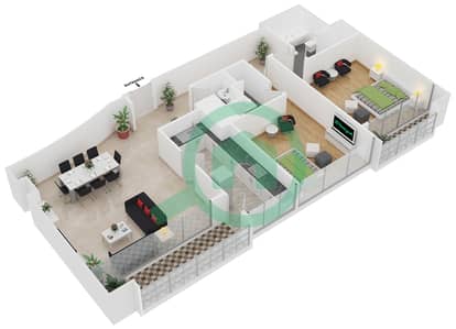 المخططات الطابقية لتصميم النموذج 2 شقة 2 غرفة نوم - مساكن الزمرد