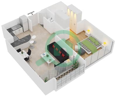 المخططات الطابقية لتصميم النموذج 1 شقة 1 غرفة نوم - مساكن الزمرد